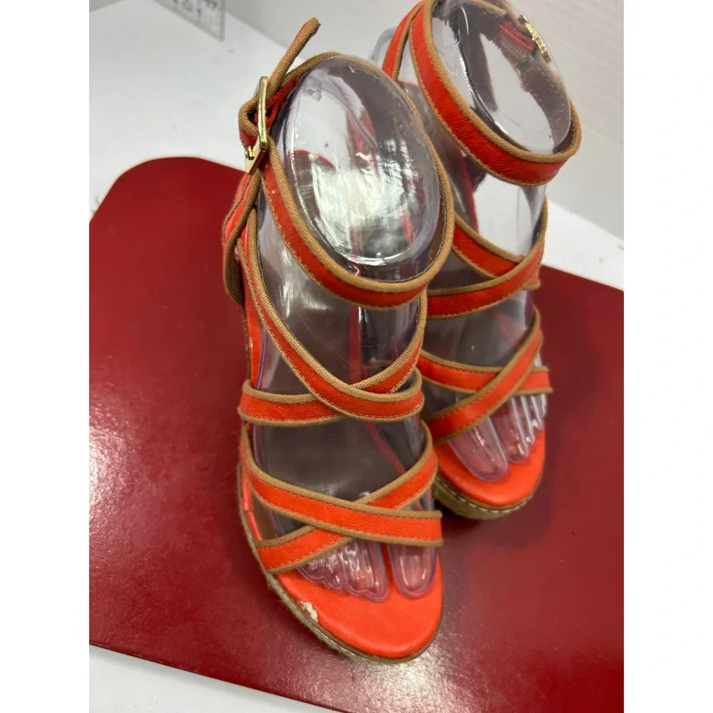Mossimo Strappy Wedge Sandals 6.5 Orange Espadrille Platform Boho Summer Beachy